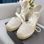 Prada Linen Espadrille Wedge Sandals White For Women 3.5in/90mm PRD