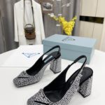 Prada Satin Sling-Back Pumps With Crystals Silver For Women 3.5in/90mm PRD