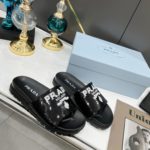 Prada Logo Detailed Sequin Slides Black For Women 1.4in/35mm PRD 1XX603F020959