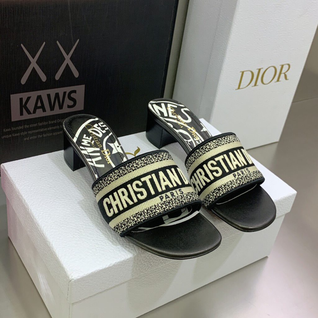 Christian Dior Women's Dway Heeled Slide Black For Women CD