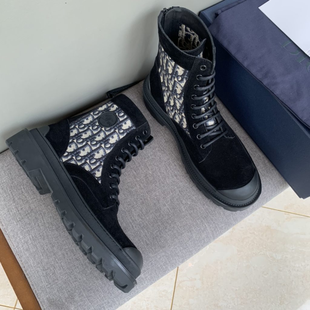 Christian Dior Women's Dior With Oblique Jacquard Ankle Boot Black For Women CD