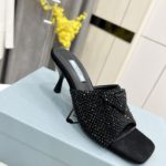 Prada Satin Heeled Sandals With Crystals Black For Women 2.55in/65mm PRD 1XX608_2AWL_F0002_F_065