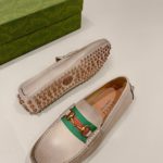 Gucci Men's Horsebit Driver With Web Distressed Beige For Men 624698 1XH10