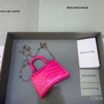 Balenciaga Hourglass Mini Handbag With Chain In Dark Pink, For Women, Women's Bags 4.7in/12cm
