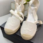 Prada Linen Espadrille Wedge Sandals White For Women 3.5in/90mm PRD