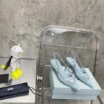 Prada Mesh Fabric Slingback Pumps Light Blue For Women PRD