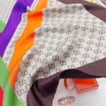 Gucci Geometric GG Print Twill Beige and Dark Green Scarf 90cm/35in ‎682469 3G001 9766