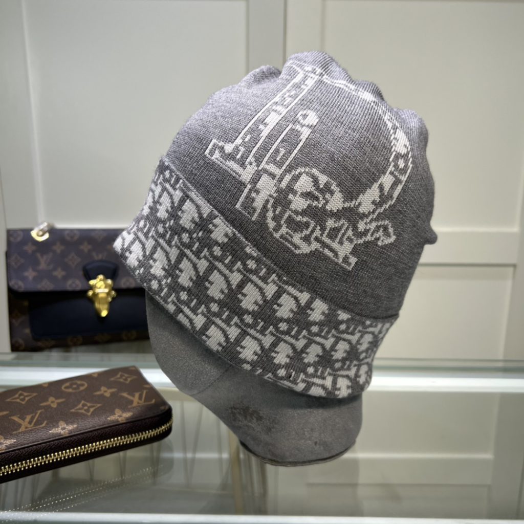 Dior Pompom Beanie In Grey