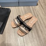 Prada Embroidered Fabric Slides Black/Orange For Women 0.4in/10mm PRD