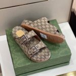 Gucci Men's Slide Sandal With Straps Beige And Ebony For Men 658020 2HK60 9791