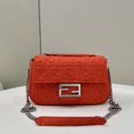 Fendi Baguette Chain Midi Red FF Fabric Bag For Woman 14.5cm/6in 8BR793AHW5F1F2I