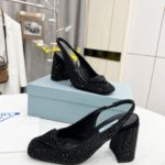 Prada Satin Sling-Back Pumps With Crystals Black For Women 3.5in/90mm PRD