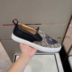 Gucci Men's GG Supreme Slip-On With Wolf Printed Black And Gray For Men 497105 9JB10 8960
