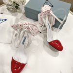 Prada Patent Sling-Back Pumps White/Red For Women 3.5/90mm PRD