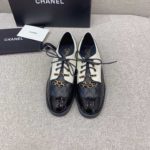 Chanel Women's Lace- Ups With Gold Chain Black And White For Women 1.6in/4cm