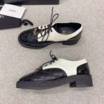 Chanel Women's Lace- Ups With Gold Chain Black And White For Women 1.6in/4cm