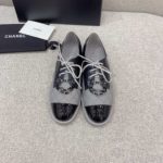 Chanel Women's Lace- Ups With Gold Chain Black And Grey For Women 1.6in/4cm