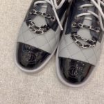 Chanel Women's Lace- Ups With Gold Chain Black And Grey For Women 1.6in/4cm