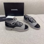 Chanel Women's Lace- Ups With Gold Chain Black And Grey For Women 1.6in/4cm