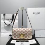 Celine Triomphe Shoulder Bag In Triomphe Canvas  Red For Women 8in/20cm 194142CUZ.27ED