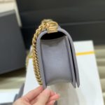 Chanel Boy Handbag Dark Grey Gold Toned Hardware For Women 9.8in/25cm