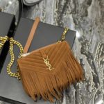 Saint Laurent Frosted Belt Fringe Perennial Messenger Bag Brown For Women, Women's Bags 9.4in/24cm YSL