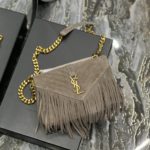 Saint Laurent Frosted Belt Fringe Perennial Messenger Bag Gray For Women, Women's Bags 9.4in/24cm YSL