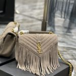 Saint Laurent Frosted Belt Fringe Perennial Messenger Bag Gray For Women, Women's Bags 9.4in/24cm YSL