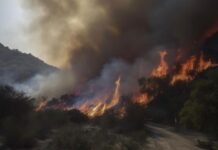 Incendio forestal cruza de México a Estados Unidos y se mantiene fuera de control en la zona de Dulzura