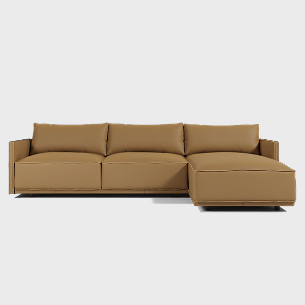 Giulia Right-Facing Sectional in Matte Camel Leather