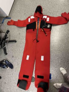 The immersion suit we tried on during our safety meeting. J. Sandke, Queens College, V23.