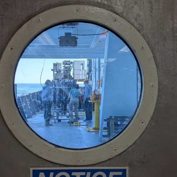 Science lab porthole view of the back deck