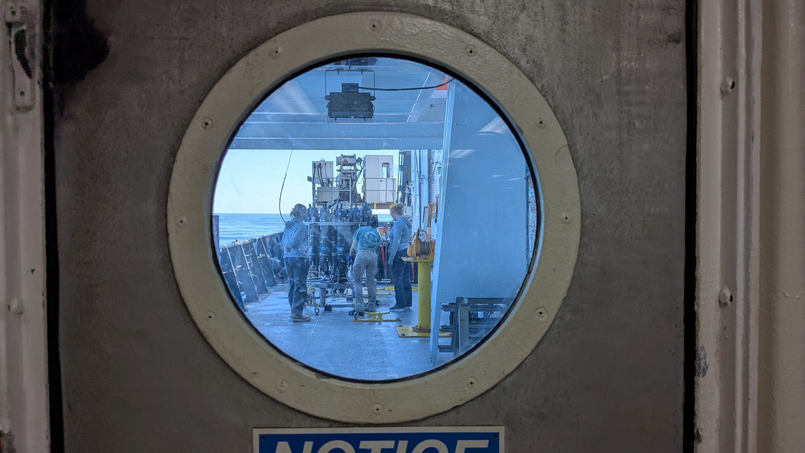 Science lab porthole view of the back deck