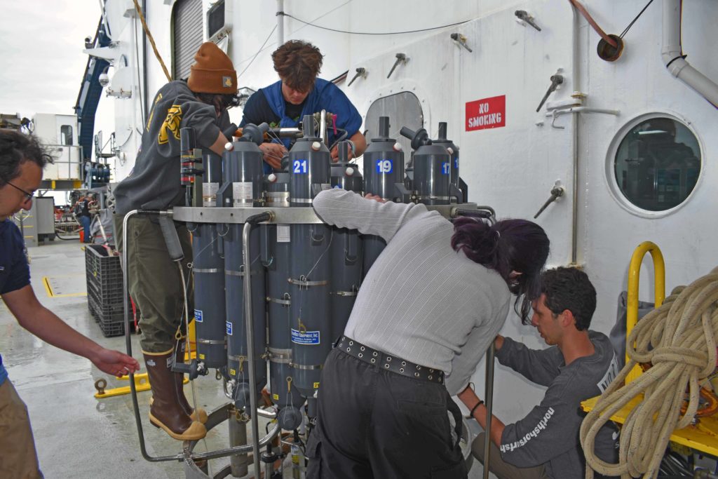 VISIONS'25 Leg 2 students receive CTD training prior to the first cast. Credit: J. Thirtyacres, University of Washington, V25.