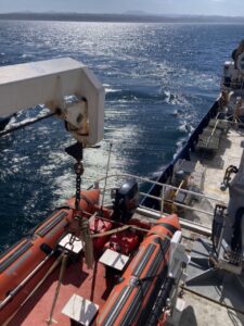 The long crested wavelets created by R/V Revelle turning to send the harbor pilot back. Credit: A. Eagan, University of Washington; V26.