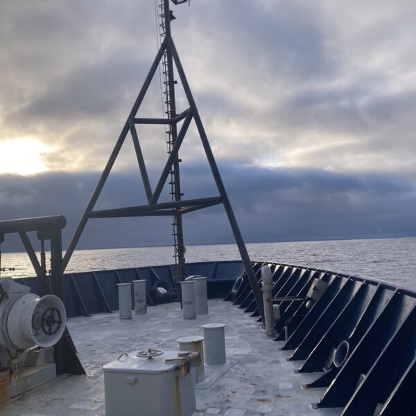 Bow of the Revelle in Setting Sun
