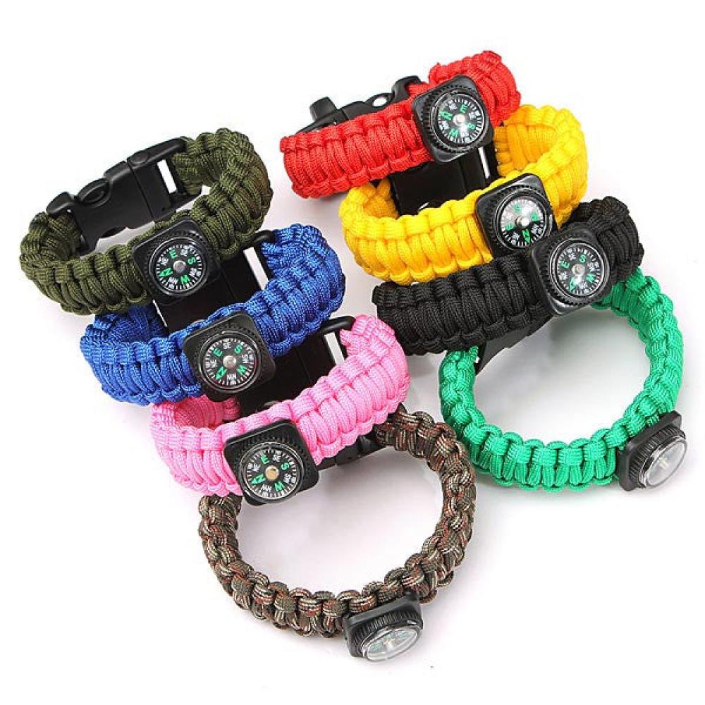Tactical Paracord Outdoor Survival Bracelet Buckle Band Compass Whistle