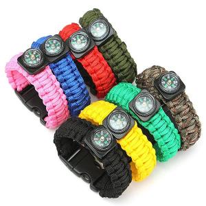 Tactical Paracord Outdoor Survival Bracelet Buckle Band Compass Whistle