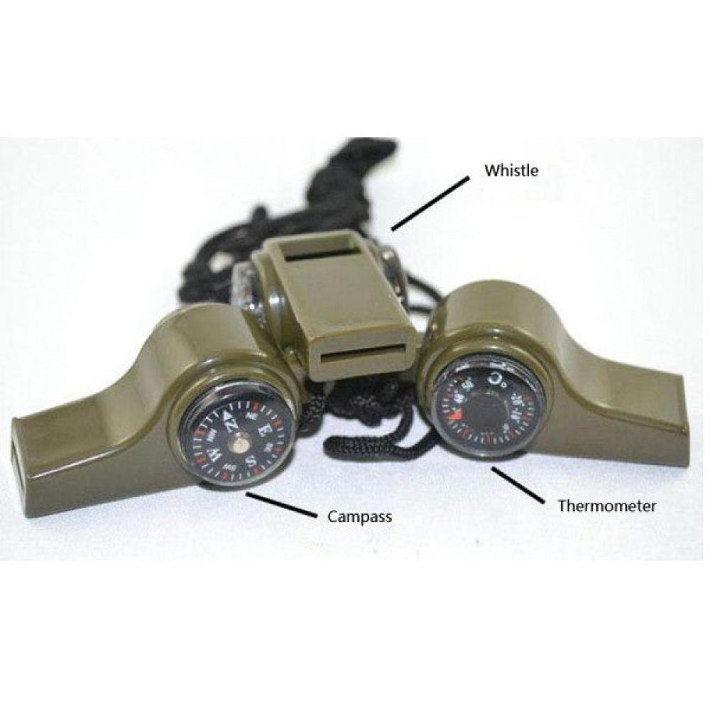 Outdoor Survival Tool Triad Whistle Compass Thermometer With Hang Rope