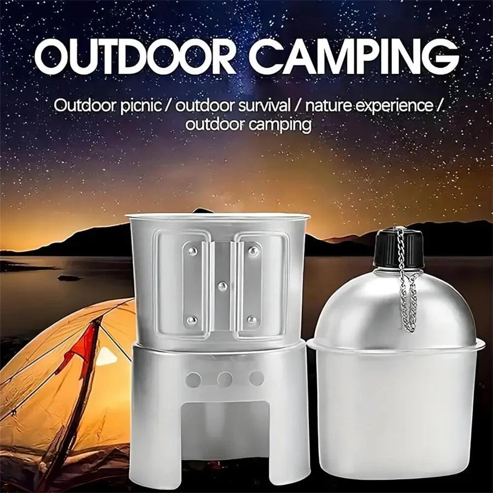 IPRee Aluminum Water Canteen Cup Wood Stove Pouch Set Portable Military Canteen for Outdoor Camping Survival Experience Hiking Backpacking