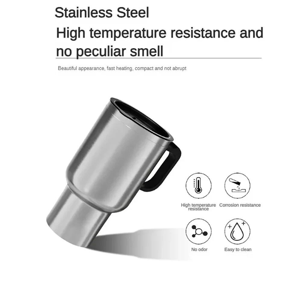 500ML 12V Car Heating Cup Insulated Water Cup Travel Mug Bottle Car Electric Kettle Car Heating Cup Stainless Steel Thermos Heating Water Bottle Car Kettle Thermos Water Tea Milk