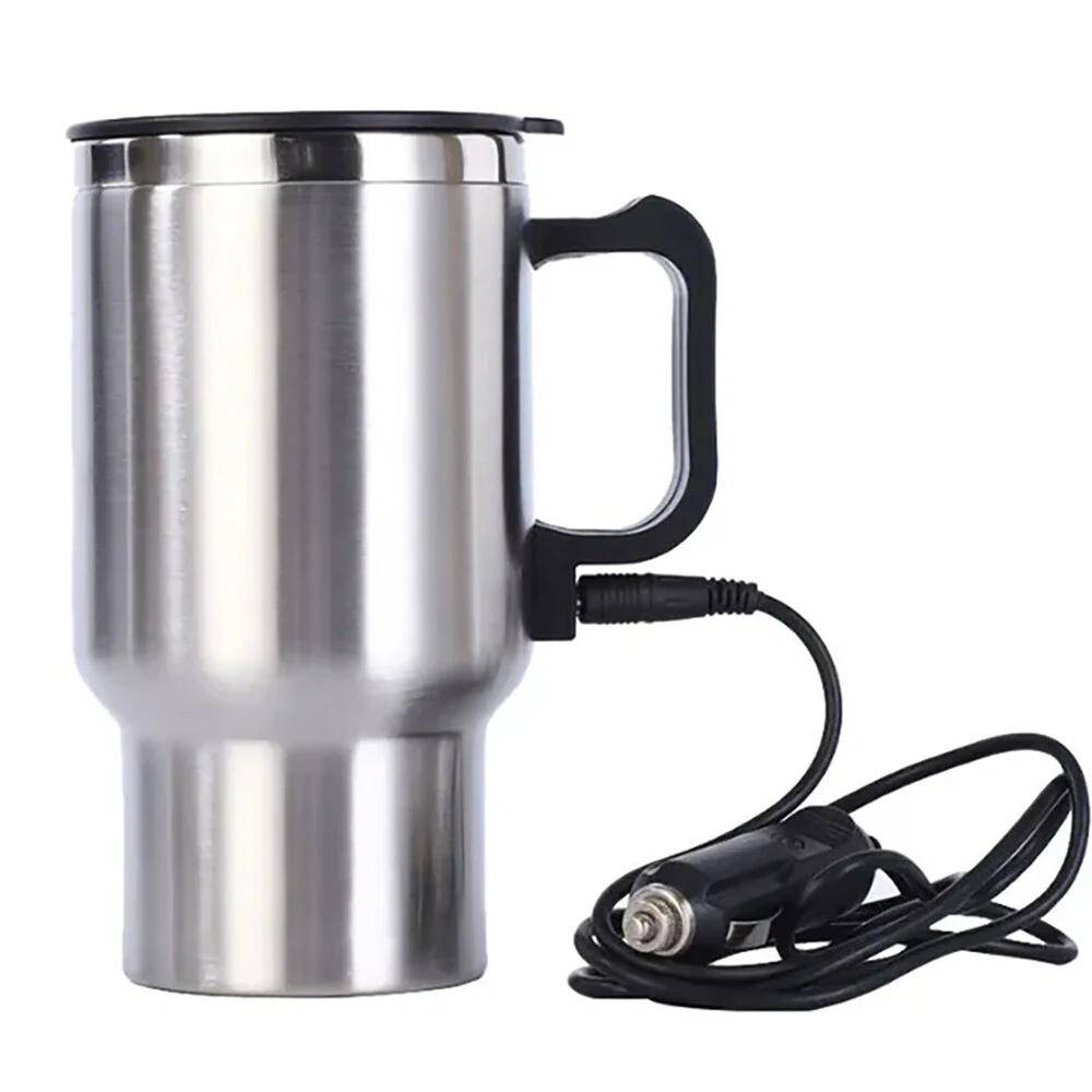 500ML 12V Car Heating Cup Insulated Water Cup Travel Mug Bottle Car Electric Kettle Car Heating Cup Stainless Steel Thermos Heating Water Bottle Car Kettle Thermos Water Tea Milk