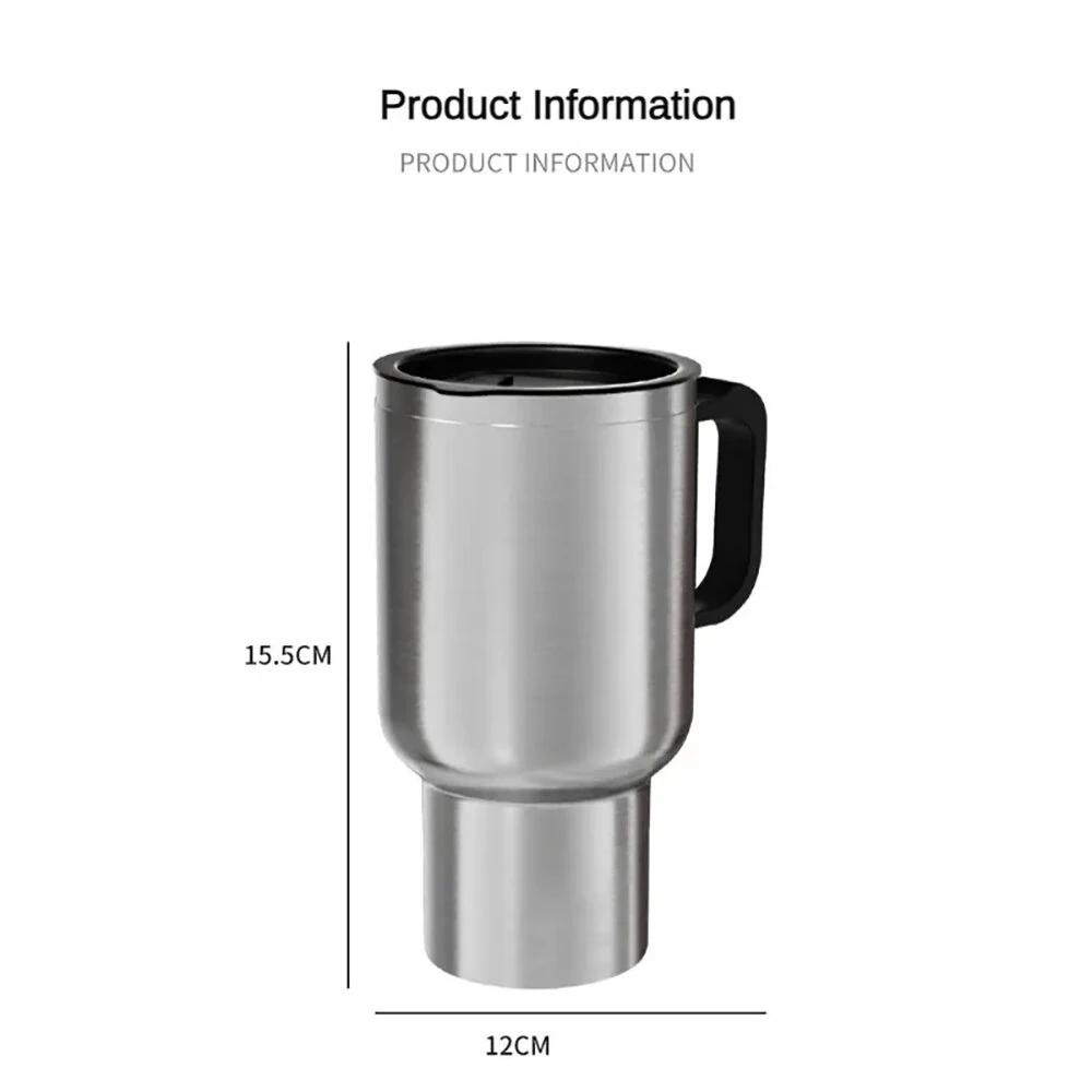 500ML 12V Car Heating Cup Insulated Water Cup Travel Mug Bottle Car Electric Kettle Car Heating Cup Stainless Steel Thermos Heating Water Bottle Car Kettle Thermos Water Tea Milk