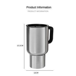 500ML 12V Car Heating Cup Insulated Water Cup Travel Mug Bottle Car Electric Kettle Car Heating Cup Stainless Steel Thermos Heating Water Bottle Car Kettle Thermos Water Tea Milk