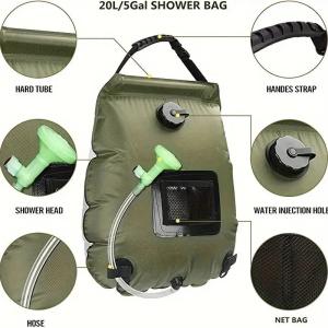 Outdoor Solar Heated Shower Bag 20L with Removable Hose 45°C Hot Water Temp