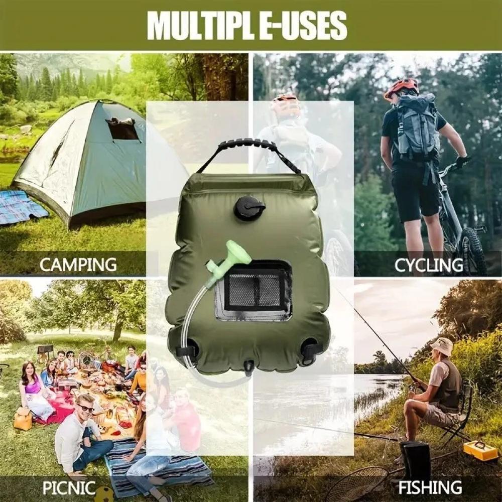 Outdoor Solar Heated Shower Bag 20L with Removable Hose 45°C Hot Water Temp