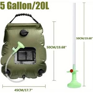 Outdoor Solar Heated Shower Bag 20L with Removable Hose 45°C Hot Water Temp