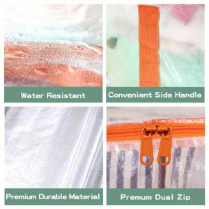 3pcs Extra Large 92L Heavy Duty Clear Moving Bags with Fixed Shoulder Strap Zipper Closure Foldable Water / Stain Resistant Stylish Storage Tote Bag