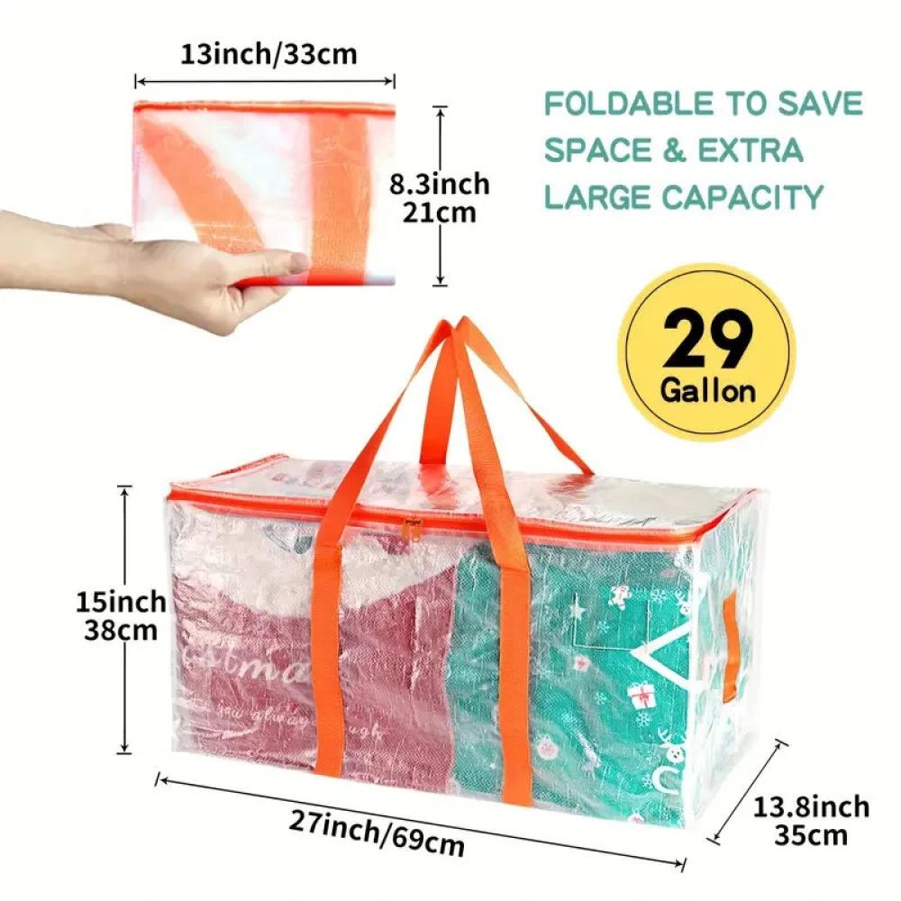3pcs Extra Large 92L Heavy Duty Clear Moving Bags with Fixed Shoulder Strap Zipper Closure Foldable Water / Stain Resistant Stylish Storage Tote Bag