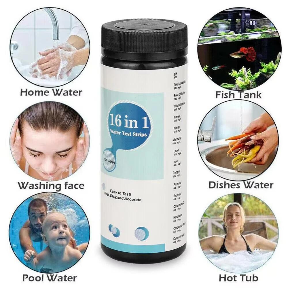 50/100pcs 16-In-1 Drinking Water Test Kits Strip Home Water Quality Test Swimming Pool Spa Water Test Strip Nitrate Nitrite PH Hardness